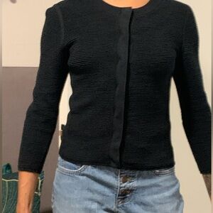 Banana Republic Classic Ribbed Black Cotton Hidden Snaps Sweater Women’s Size XS